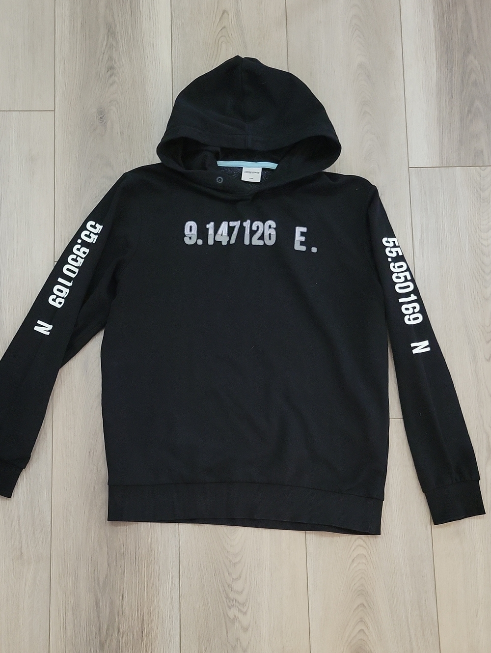 Jack and Jones Black Hoodie with White Numeric Print